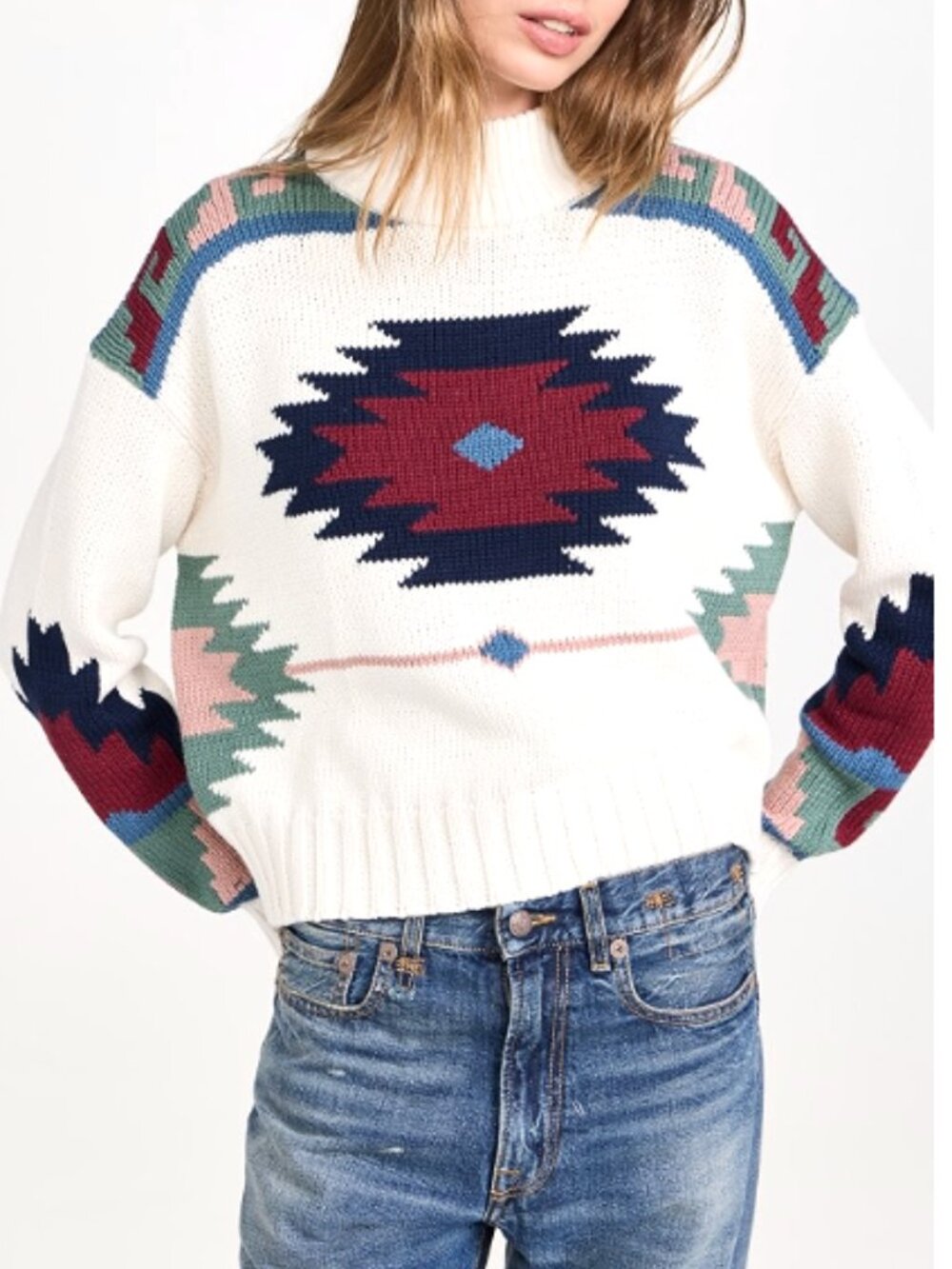 The Upside Pacha Clara Knit Crew Organic Cotton Sweater Southwestern Aztec